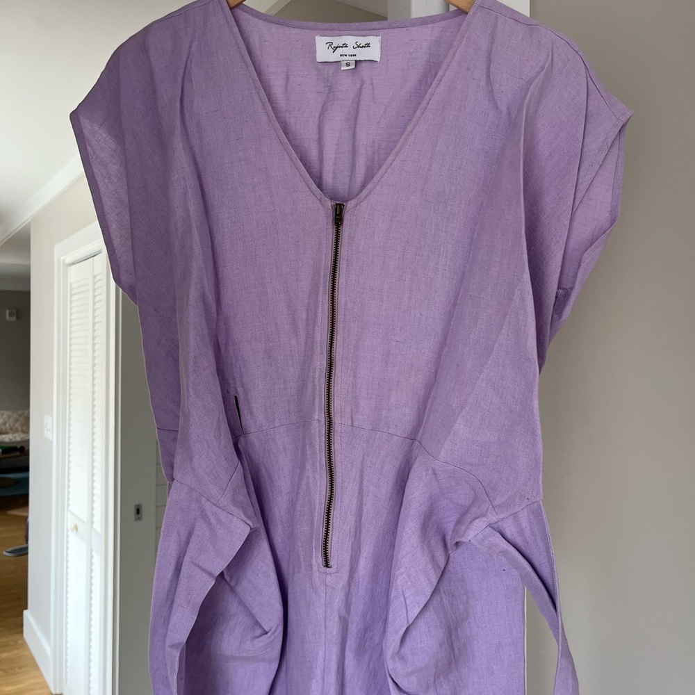 Lilac V-Neck Waist Tie Jumpsuit - Picture 11 of 11